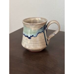 Indigenous Potteries Barbados Mug Blue Green Drip Glaze Handmade Earth Tones Art